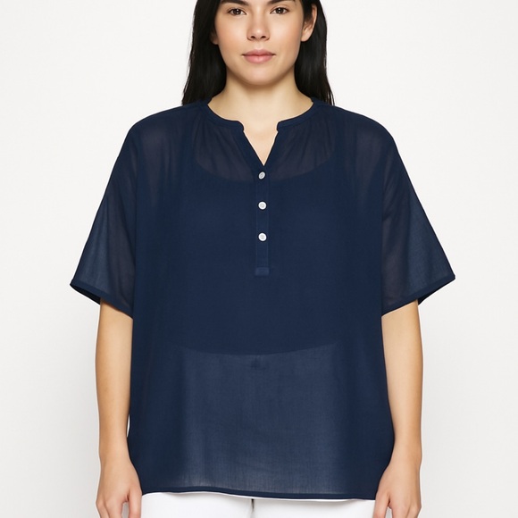 Stylish Navy Sheer Polita Italy Oversized Blouse - Picture 1 of 6